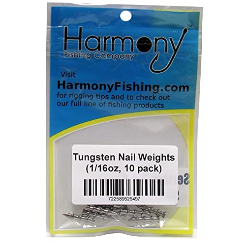 (10 Pack) - Harmony Fishing Company Tungsten Nail Weights [Select Size] (Lead-Free/No Lead Nail Weights for Neko/Wacky Rig Fishing) (Natural, 1/16oz) - size: 1/16oz