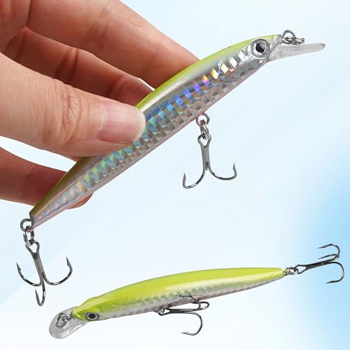 Suspending Jerkbait Fishing Lures, Minnow Lures Jerk Bait Bass Fishing Bait with Treble Hook Artificial Floating Jerkbait for Bass Trout Pike Walleye Freshwater Saltwater - color: Type B:8pcs-3.9in/0.25oz