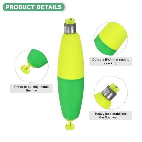 M METERXITY Pack Fishing Bobbers Floats, EVA Foam Weighted Bobbers, Clip-on Floats Slip Corks Floaters Strong Buoys - color: Green & Yellow, size: 3.78" Length