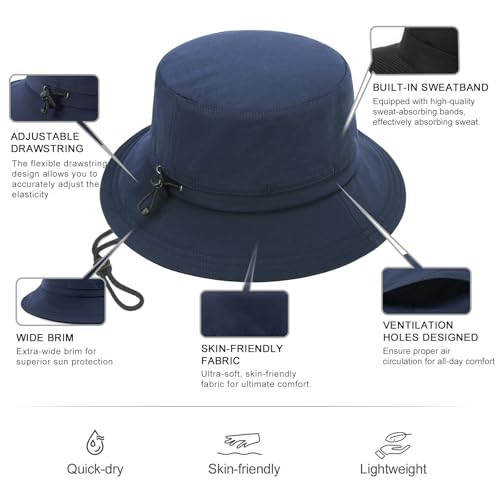 FEINION Men Women Breathable Sun Cap Portable Outdoor Bucket Hat - color: Navy
