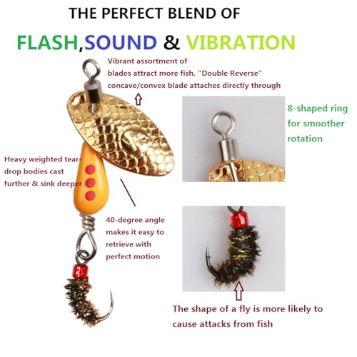 Trout Spinners - Fly Trout Fishing Lures for Bass Salmon Pike, Smallmouth Bass Lures with Brass Spinner for Lake River Fishing - color: Style A-0.1oz/5PCS