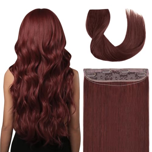 Invisible Wire Hair Extensions Real Human Hair - 22 Inch 95G Auburn Brown Transparent Fish Line Clip-Ins Hair Piece, 100% Remy Human Hair Extensions for Women - color: #33 Auburn Brown, size: 22 Inch