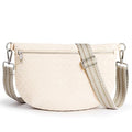 KALIDI Woven Crossbody Bags for Women Travel Vegan Leather Fanny Packs for Woman Cross Body Purse Fashion Belt Bum Bag with Wide Strap - color: Beige