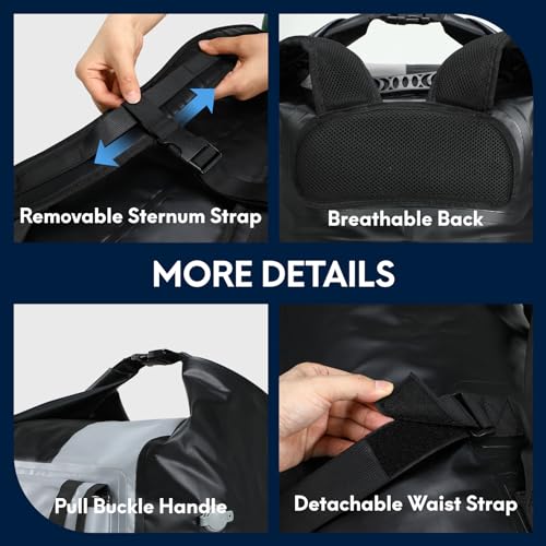 Haimont Waterproof Backpack Roll Top Dry Bag Kayak Dry Backpack IPX7 for Outdoor Dry Pack Boating Fishing 60L, Black/Gray - color: Black/Grey, size: 60L