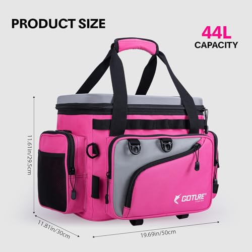 Goture Pink Fishing Rod and Reel Combos with Cooler Tackle Bag, 6FT-9FT Telescopic Fishing Pole with Spinning Reel,4 3600 Trays,Lures,Pliers,Travel Full Kit for Freshwater Saltwater, Women/Beginners - color: A:Pink Tackle Bag with Cooler, size: 19.69"x11.