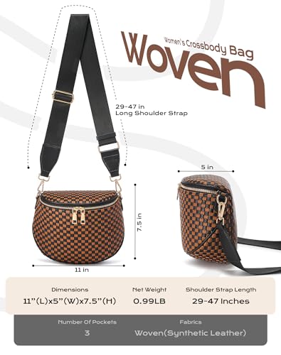 Trendy Woven Checkered Crossbody Bum Bag for Women，PU Leather Checkered Purse Fanny Packs Belt Bag (Woven Bum Bag - Black-Brown) - color: Woven Bum Bag - Black-Brown