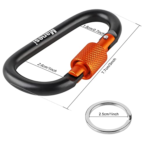 10 Pack 3Inch Aluminum D Ring Key Rings Hiking Clips Locking Carabiner for Hiking Camping Fishing and Outdoor Use，Clips with Screw Gate Multicolored - color: Black orange