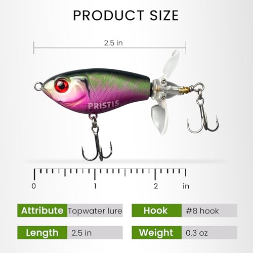 Pristis 3 pcs Topwater Fishing Plopper Lures, Floating Popper Bait Set with Chemically Sharpened Hooks for Saltwater Freshwater, Top Water Plopping Swimbait Teaser for Bass Tuna Perch Pike Crappie - color: 3 pcs Double-blade Color Set