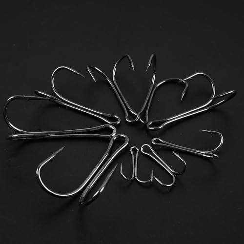 Classic Double Fishing Hooks for Saltwater Freshwater,High Carbon Steel Fishing Bait Frog Hooks with Open Shank Small Barbed Fly Tying Hooks Fishing Tackle Multiple Size - size: 1/0 - 100pcs