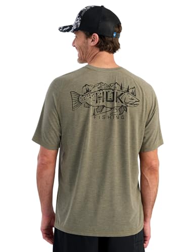 HUK Men's Drift Short Sleeve Lightweight Jersey Crew, Performance Fishing Shirt with UPF Sun Protection - color: Heather Moss, size: Large