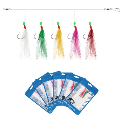 10 pcs Mackerel Feathers Rigs Saltwater, Pre-Tied Sea Fishing Bait Rigs with Luminous Colorful Feathers/Luminous Beads Bionic Flying Insects, Lure Rigs for Mackerel, Pollock, Cod, Bass - size: Hook Size 16, style: Style 2