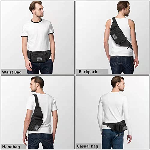 Tactical Fanny Pack Gun Holster Concealed Carry Pistol Military Tactical Waist Bag Waterproof Molle EDC Pouch with USA Flag Patch - color: Tan