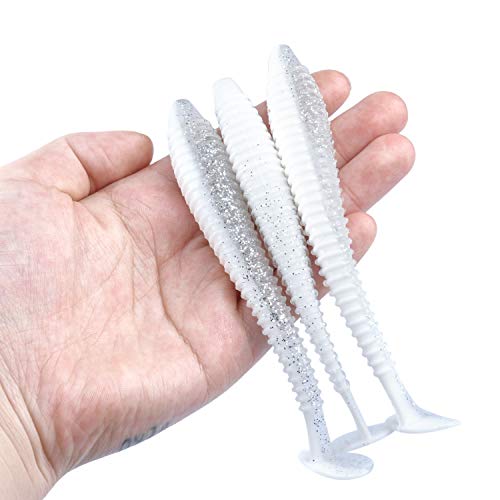RUNCL Swimbaits Paddle 10/20/30/40PCS, 5/4/3/2 Inchs Paddle Tail, Soft Lure for Trout Crappie Bass, Durable Plastic Bait Swimmer for Saltwater/Freshwater, Fishing Lover's Gift - color: White Pearl, size: 5in, 10pcs