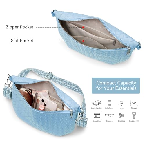 KALIDI Woven Crossbody Bags for Women Travel Vegan Leather Fanny Packs for Woman Men Cross Body Purse Fashion Belt Bum Bag - color: Blue