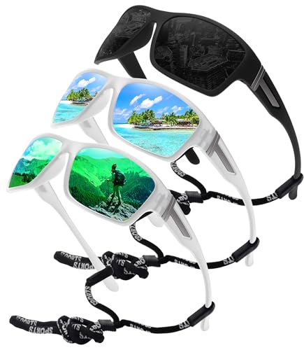 STORYCOAST Polarized Sports Sunglasses for Men Women Unbreakable Frame Cycling Fishing Driving - color: 3pack-black+clear/Blue+clear/Green