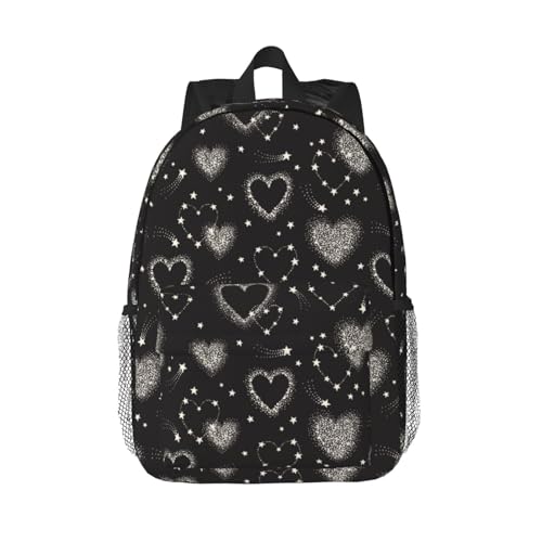 Star Heart Cute Black And White 15 Inch Backpack Laptop Travel Bag For Men Women With Multiple Pockets Casual Hiking Gym Sport - color: Star Heart Cute Black and White
