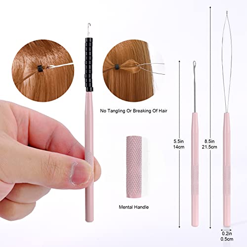EHDIS Hair Extension Beading Tool Kit Stainless Steel Hair Extensions Micro link Bead Closer and Remover Pliers set, Beads Hair Pulling Hook & Micro Ring Loop Tool Set - color: Pink