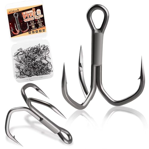 Dovesun Fishing Treble Hooks, Triple Hooks 3X Strong Professional V, 50PCS High Carbon Steel Replacement Fishing Hooks for Saltwater and Freshwater, Sizes #10#8#6#4#2 - color: PTFE Coating, size: #4 * 50PCS