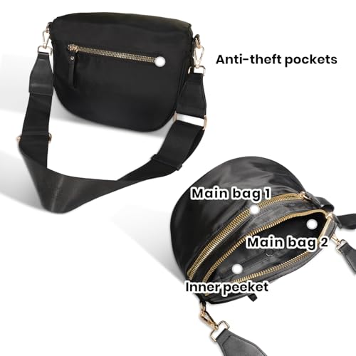 Crossbody Bags for Women, Checkered Bum Bag Crossbody, Spacious Nylon Shoulder Handbag Mom Bag (black) - color: black