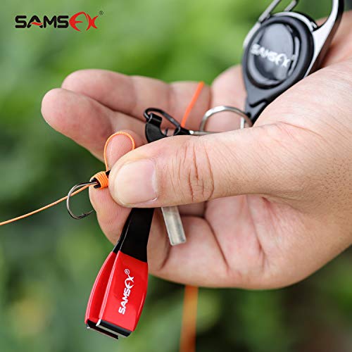 SAMSFX Fishing Knot Tying Tool, Multifunctional Fly Fishing Nippers with Retractor, Fishing Line Knot Tyer, Fast Tie Nail Knots, Tackle Box Accessory - color: Red Knot Tool, style: Carabiner Retractor