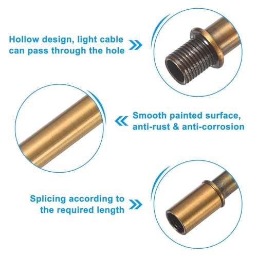 PATIKIL Straight Pipe Lamp Stems Rod Kit, 4 Set M10 Carbon Steel 50mm(1.97") Long Double End Thread Rod with Coupling Nuts Sleeve Connector for Table Lamps Chandeliers,Copper Gold - color: Copper Gold, size: 50mm(1.97")