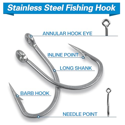Live Bait Hooks Saltwater O'shaughnessy Circle Hook Stainless Steel Short Shank in-Line Point Fishing J Hooks for Catfish Tuna Bass Salmon Size 1#-5/0 - size: 1#-50pcs