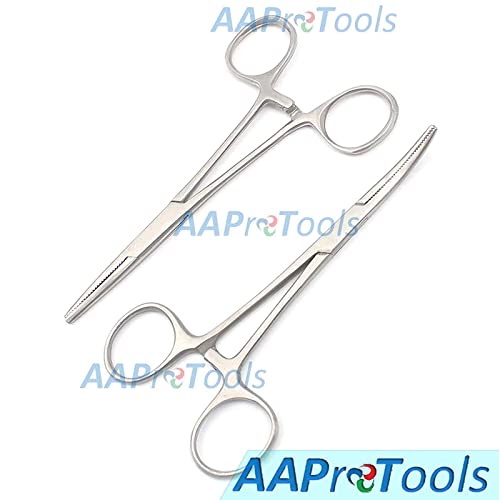 New 2pc Fishing Set 7" Straight + Curved Hemostat Forceps Locking Clamps