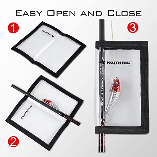KastKing Madbite Lure Wraps, Available in Two Sizes, Keeps Lures Safe, Durable & Clear PVC, Easily See Lures, Easy Open and Close Hook & Loop System, Great Value, Includes 4 Lure Wraps - color: B: 4 Pack, Large (7.48“x 3.89”)
