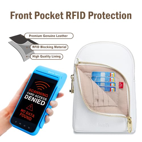 INICAT RFID Blocking Sling Bag, Anti Theft Crossbody Bag for Women Compact Travel Purses Leather - color: White Soft