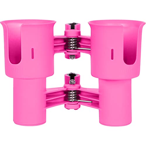 ROBOCUP, (Hot Pink EZ-Spring), Patented Clamp On Boat Cup Holder |Multifunction Dual Drink Caddy for Fishing Poles, Tools, Net |Portable Storage for Boating, Beach, Umbrellas, Golf Carts, Strollers - color: Hot Pink, size: EZ-Spring