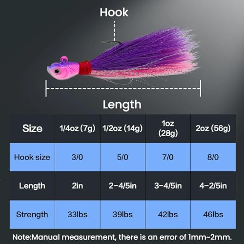 Bucktail Jigs Saltwater 3Pcs/5Pcs Fish Hair Jig Lure Hooks,Fishing Hair Swimbait Jig Head Deer Hair Jig Surf Fishing for Walleye Striper - color: pink purple, size: 1/4oz_3pcs