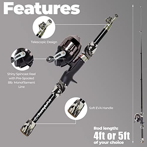 DaddyGoFish Kids Fishing Pole - Rod Reel Combo Tackle Box Starter Set - First Year Small Dock Gear Kit for Boys Girls Toddler Youth Age Beginner Little Children Junior Anglers - color: Black (Complete Set), size: 5ft