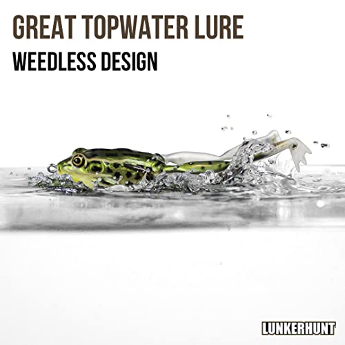 Lunkerhunt - Lunker Frog Fishing Lure | Award Winning Realistic Topwater Frog Lure for Fishing Bass, Trout and Pike | Freshwater Fish Bait with Hollow Body, Weedless Hooks for Freshwater Saltwater - color: Croaker