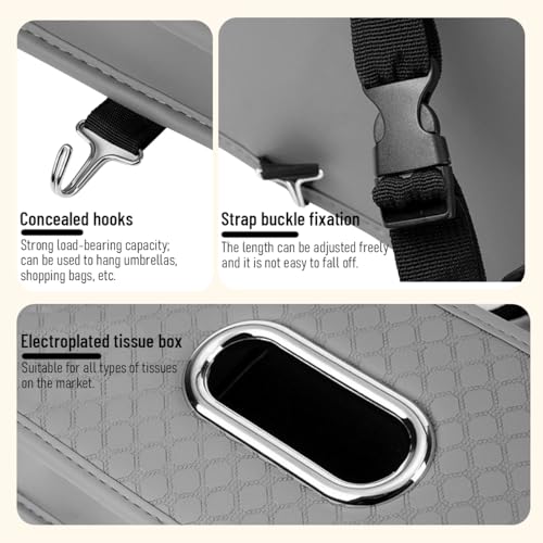 Car Seat Back Organizer, 4-in-1 Backseat Headrest Storage Box with 2 Cup Holder Hooks Tissue Box, Multifunctional Seat Back Storage Organizer for Hold Phones Drinks Bags, Universal Fit (Gray) - color: Gray