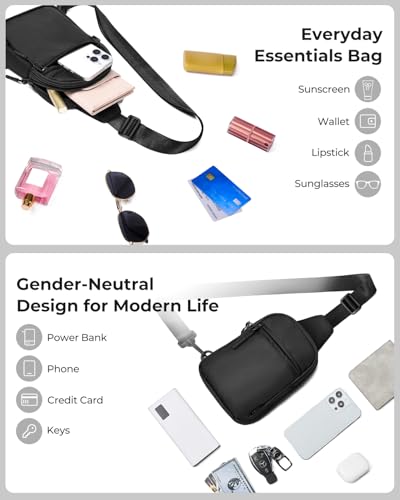 CHOLISS Small Sling Bag for Women and Men, Crossbody Bags Trendy Fanny Packs Chest Bag with Extended Strap - color: D01 Black - Upgrade