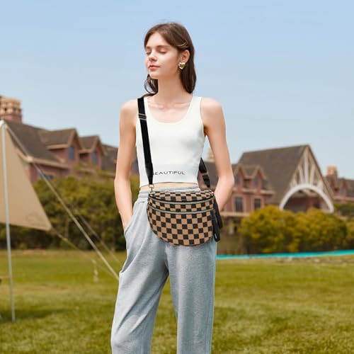 Crossbody Bags for Women, Checkered Bum Bag Crossbody, Spacious Nylon Shoulder Handbag Mom Bag (khaki checkered) - color: khaki checkered