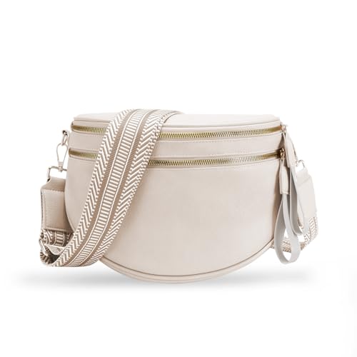 oscaurt Leather Crossbody Bag Bum Bag for Women Large Sling Bag Cross Body Purse Shoulder Handbag Fanny Pack - color: Gray, size: Large