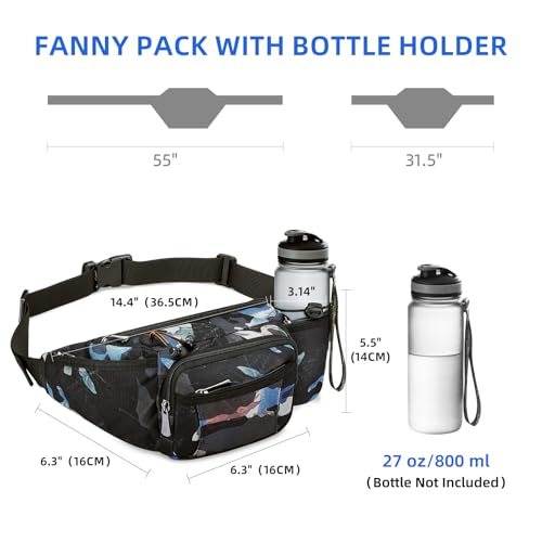 NOOLA Fanny Pack Waist Bag for Men Women, Lightweight Waist Pack with Water Bottle Holder, Adjustable Belt Bag with Multi-Pockets for Hiking, Dog Walking, Outdoor, Cycling, Running, Travel, Floral - color: Floral
