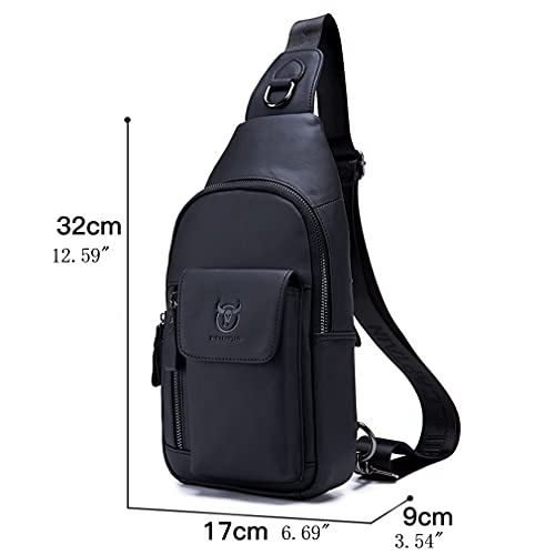 Hebetag Leather Sling Bag Hiking Daypack for Men Women Outdoor Travel Camping Fishing Crossbody Shoulder Chest Pack Casual Backpack - color: #09black