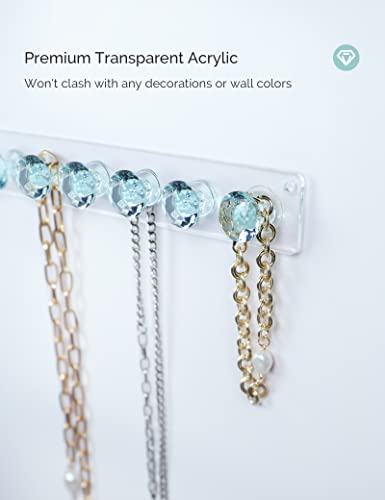 Mymazn Acrylic Necklaces Holder Wall Mounted Necklace Hangers Hanging Jewelry Organizer with 12 Hooks, Clear Jewelry Hangers for Necklace Organizer for Women, Necklace Hooks for Wall, Closet - color: Green – 2Pack