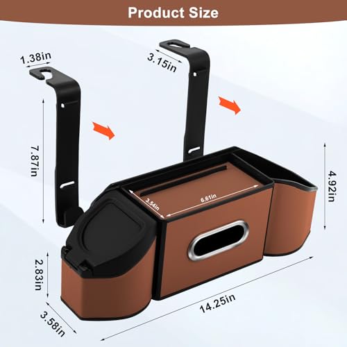 7-In-1 Car Seat Back Organizer with Cup Holders, Tissue Box, Garbage Can&Hooks, Multifunctional Headrest Storage Organizer, Headrest Cup Holder for Backseat, Car Accessories for Trips, Travels(Brown) - color: Brown
