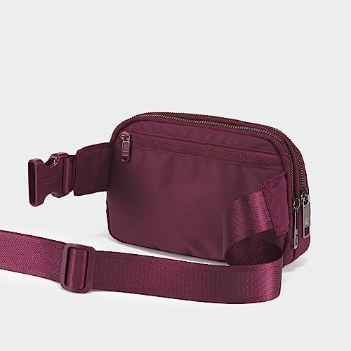 Pander Everywhere Belt Bag for Women, 5 Zipper Pockets Nylon Crossbody Fanny Pack Purse (Red Merlot) - color: Red Merlot
