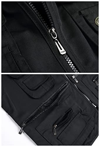 Men’s Fishing Vest Summer Outdoor Work Safari Travel Photo Vest with Multi Pockets - color: Black, size: X-Small
