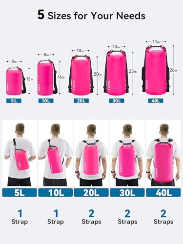 HEETA Waterproof Dry Bag for Women Men, 5L/10L/20L/30L/40L Roll Top Lightweight Dry Storage Bag Backpack with Emergency Whistle for Travel, Kayaking, Boating, Camping, Beach, Cruise Ship Essentials - color: Rose Red, size: 5L