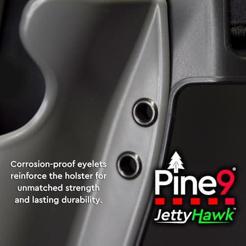 JettyHawk Fishing Rod Hip Holster, Hands-Free Quick-Draw Holder, Fits 1.5-2" Pole, for Spinning, Baitcaster, Centerpin & Surf Rods, Wading & MOLLE Belts - color: Grey w-Black Belt Clip
