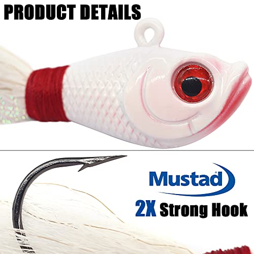 Bucktail-Jigs-Saltwater-Hair-Jigs-Head -Fishing-Lures-Assorted Kit - color: White -3 Pack, size: 1/2oz(14g)