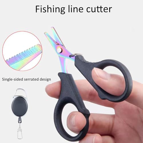 2 Piece Fishing Scissors for Braided Line Fishing Line Cutter Saltwater and Freshwater Portable Braided Line Cutter Stainless Steel with Titanium Coating Fishing with Retractable Coil Lanyards