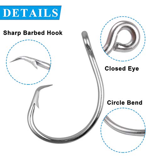 Tuna Circle Hooks Stainless Steel Big Game Saltwater Hook 30Pcs Extra Strong Short Shank Circle Hook 8/0-20/0 - size: 16/0#(30pcs per pack)