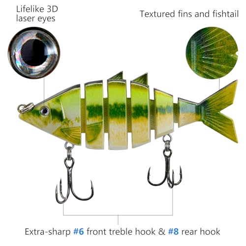 BASSDASH Bone Swimbait Multi Jointed Hard Fishing Lure for Bass Trout Bluegill Pike with Angled Cut Segments - color: Fluorescent Baby Bass