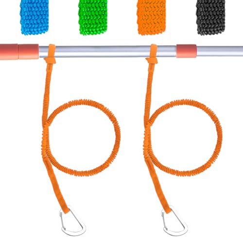 1/2/4 Pack Kayak Paddle Board Tether Leash Stretchable Strap Lanyard Rope, 3.3-7 Feet with Carabiner for SUP Kayaking Boating Canoeing Fishing Pole Rod or Other Gear - color: Orange, size: 2pcs(3.3-7ft)